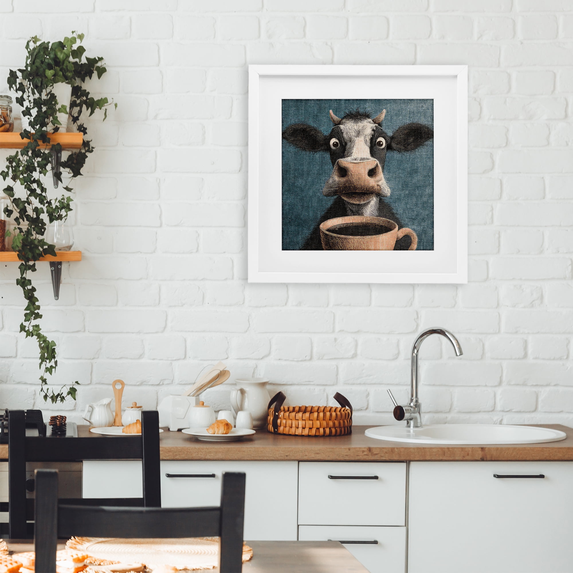Stupell Industries Grumpy Cow & Coffee White Framed Print Under Glass, design by The Wands Want