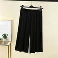 thumbnail image 2 of Women's Wide Leg Capri Pants, Black, Soft Modal Blend Elastic Waist Casual Lounge Pants, Size M, 2 of 6