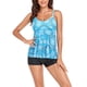 thumbnail image 2 of Traje de baño de 2 piezas para mujer, trajes de baño estampados, trajes de baño que ocultan la barriga, conjunto de pantalones cortos sin mangas, azul claro M, 2 of 5