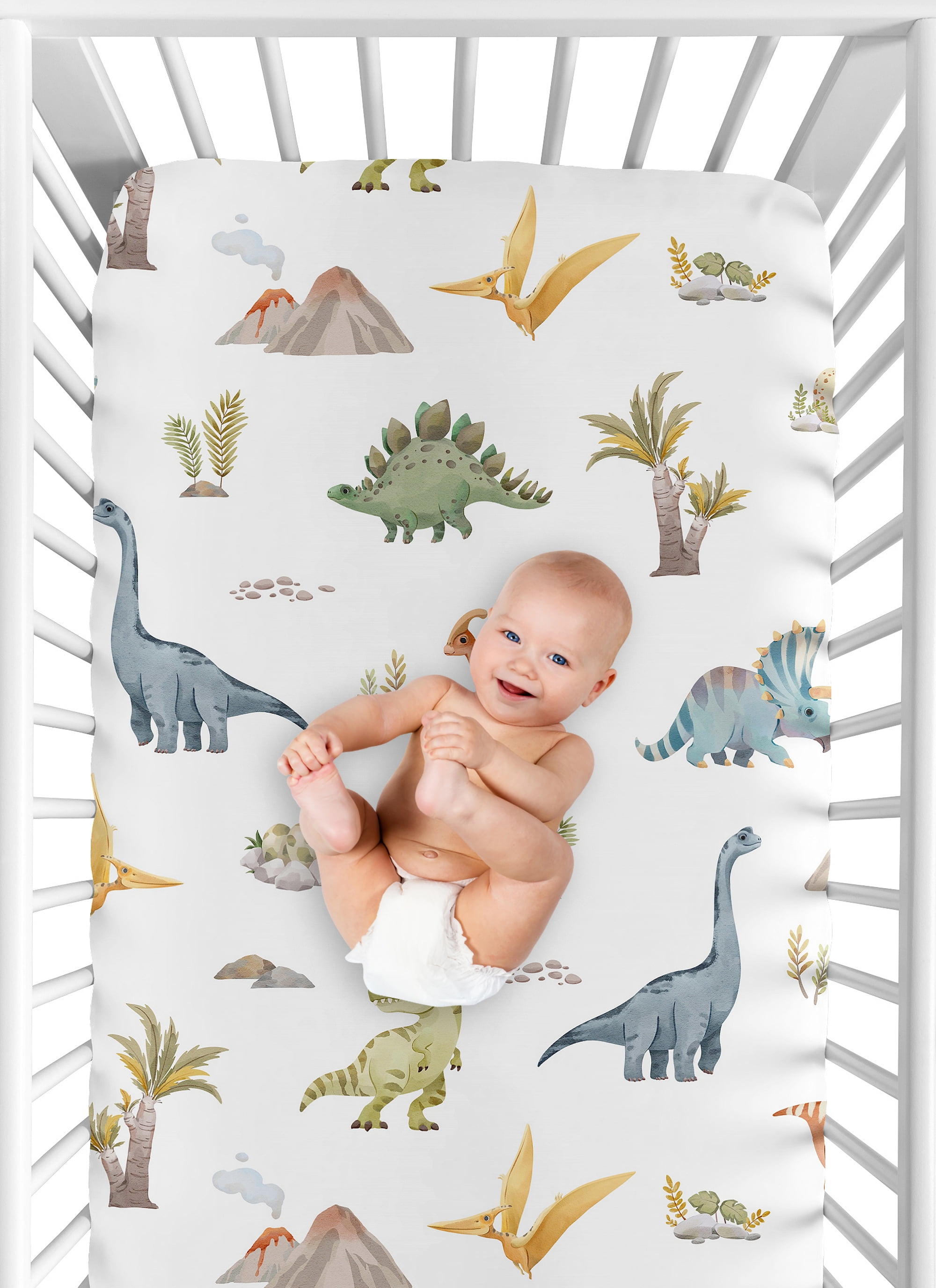 Sweet Jojo Designs Watercolor Dinosaur Dino Multicolor Fitted Crib Sheet