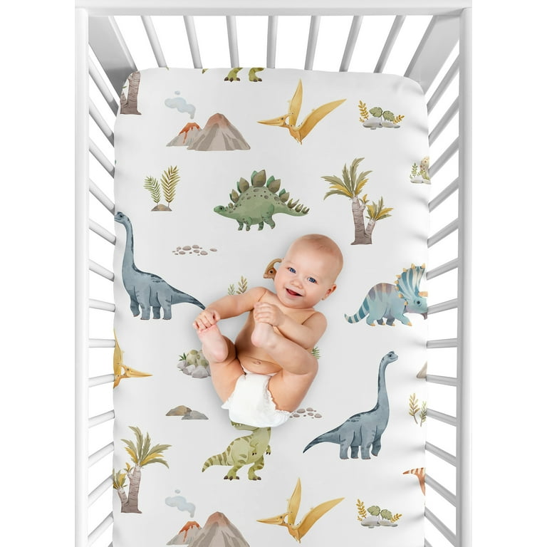 Sweet Jojo Designs Watercolor Dinosaur Dino Multicolor Fitted Crib