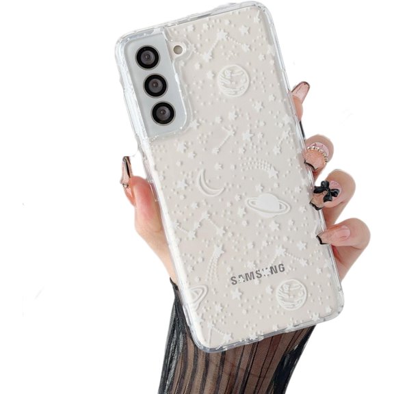 Clear Case for Samsung Galaxy S21, Cute Planet Sky Star Pattern Protective Phone Case,Shockproof Soft TPU Bumper Cover for Galaxy S21 6.2 inch - White Sky