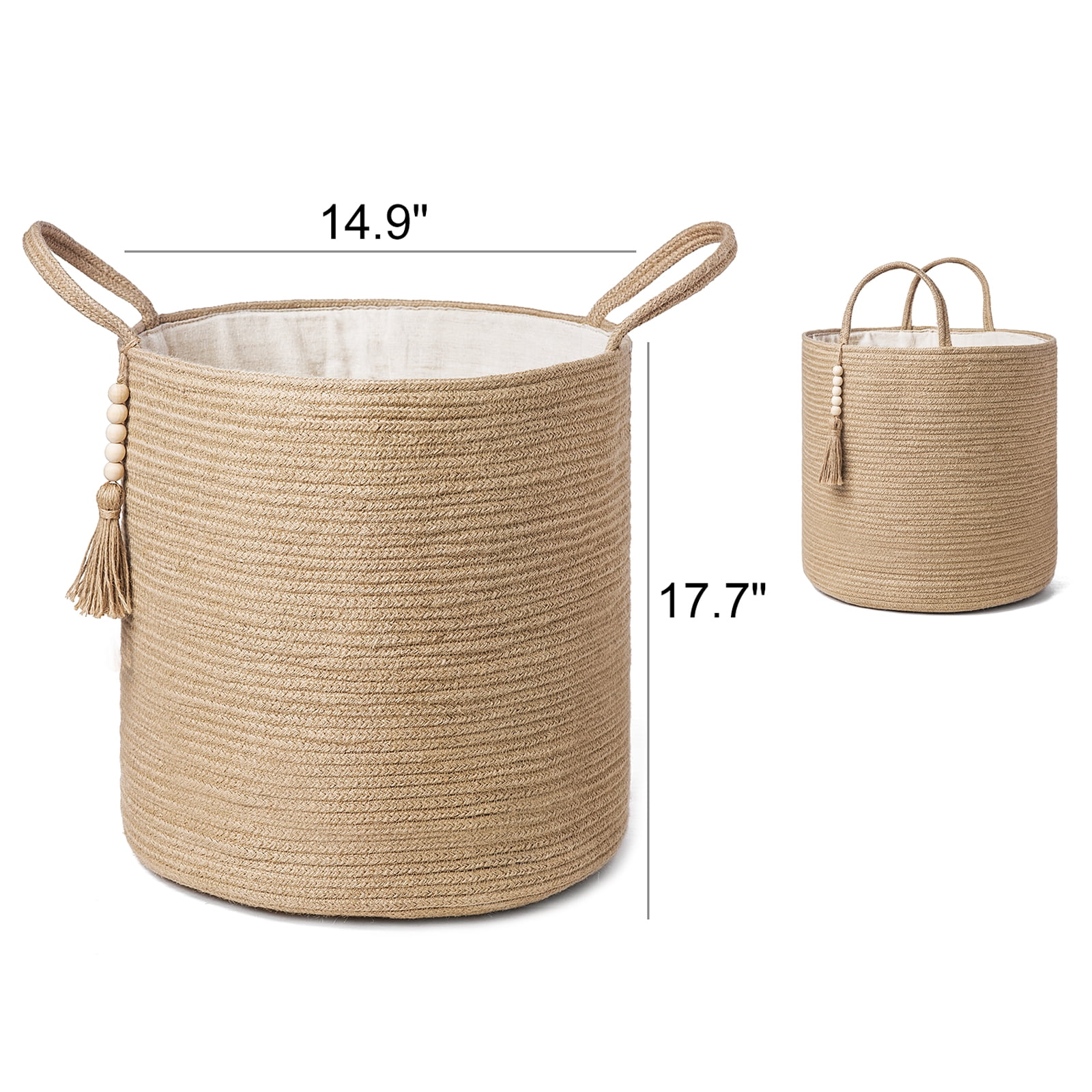 Mkono Woven Storage Basket with Decorative Bead Organizer Bin with Handles for Blankets Toys Clothes 15"W x 17.7"L, Brown