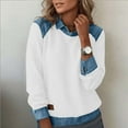 thumbnail image 4 of TKLPEHG Long Sleeve Shirts for Women Lapel Denim Patchwork Stitching Pullover Sweatshirt Spring Clothing Casual Comfy Lightweight Tops (White,L), 4 of 7