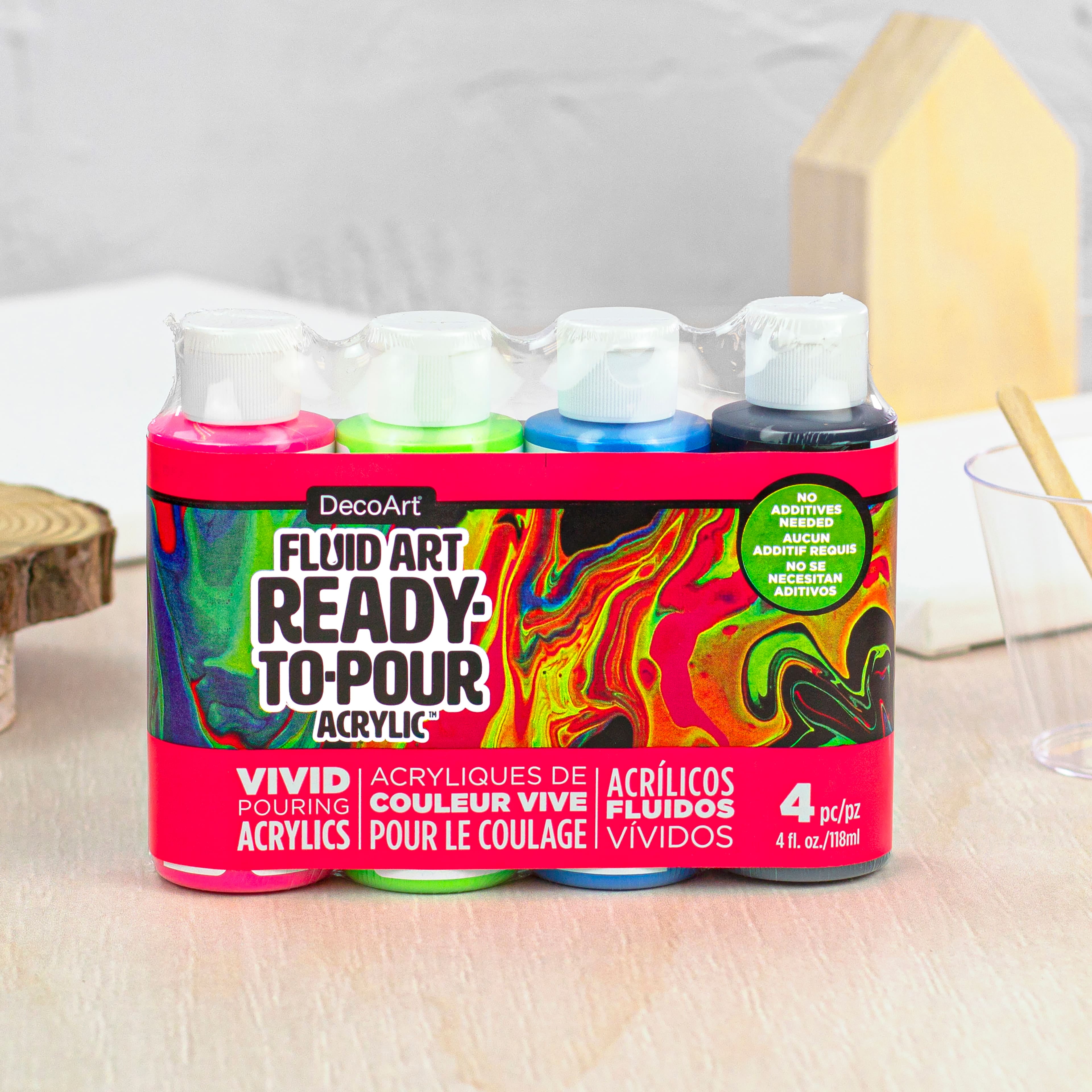 DecoArt Fluid Art Ready to Pour Acrylic Neon Blast Paint Pack, 6 Packs: 4 ct. (24 total)