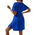 thumbnail image 3 of xiaxaixu Robe d'Été Décontractée pour Femme, Couleur Unie, Col en V, Manches Courtes, Mini-Robe, Mode, Plage, Robe Écran Solaire, 3 of 7