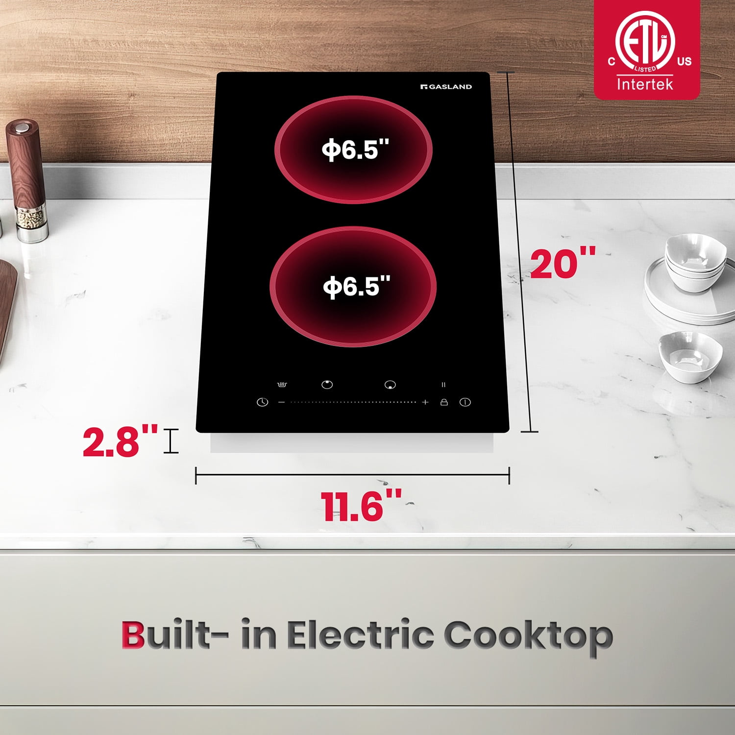 GASLAND 12 in. 2 Burners Radiant Electric Ceramic Cooktop,240 V 2400 W, Child Safety Lock, Timer