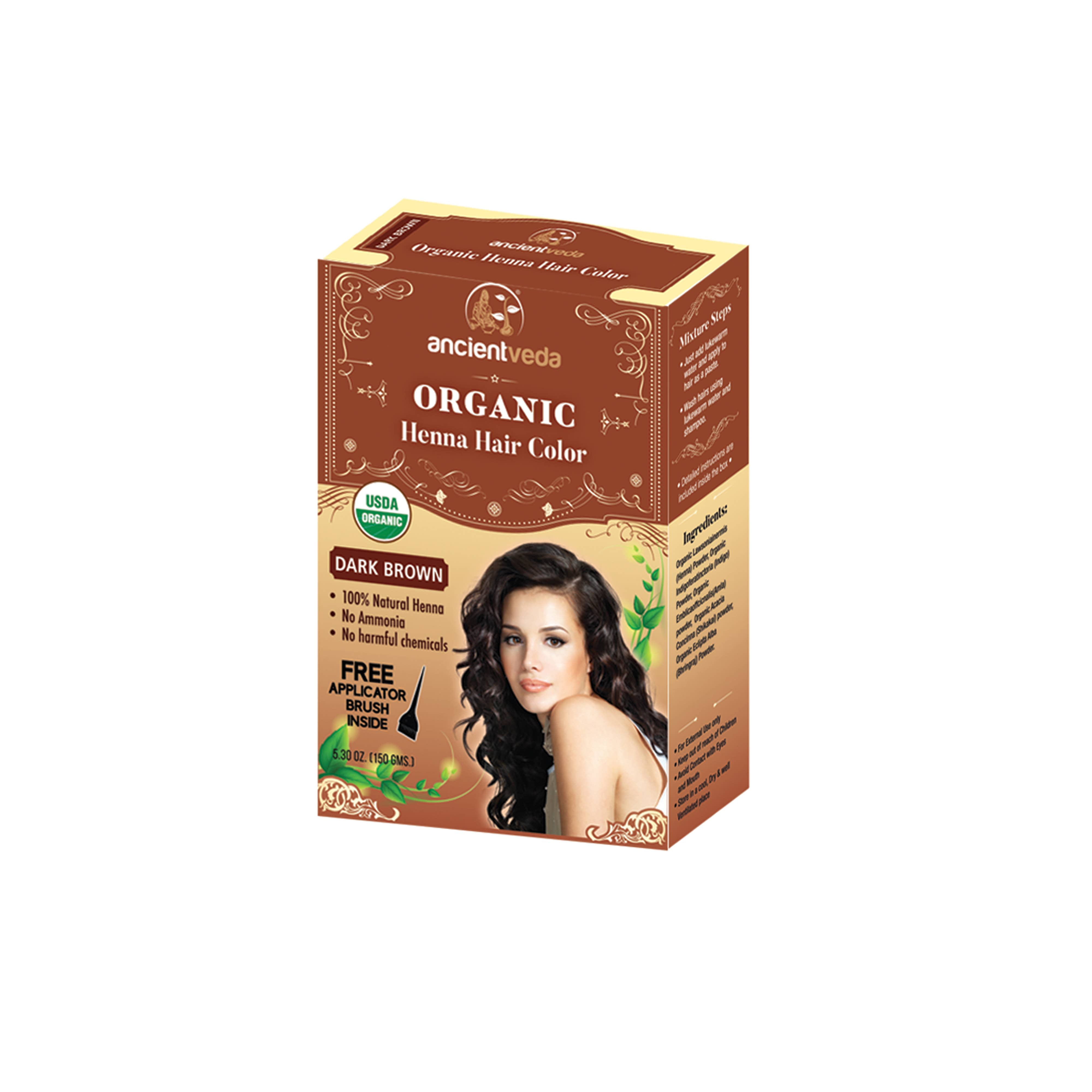 Ancient Veda 100%  100% USDA Organic Natural Dark Brown Henna Hair Color Dye