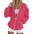 thumbnail image 3 of qolati Hoodies for Women Plain Solid Long Sleeve Zip Up Hoodie Oversized Sweatshirt Fleece Casual Jackets Fall Winter Coats with Pocket Hot Pink XL, 3 of 6