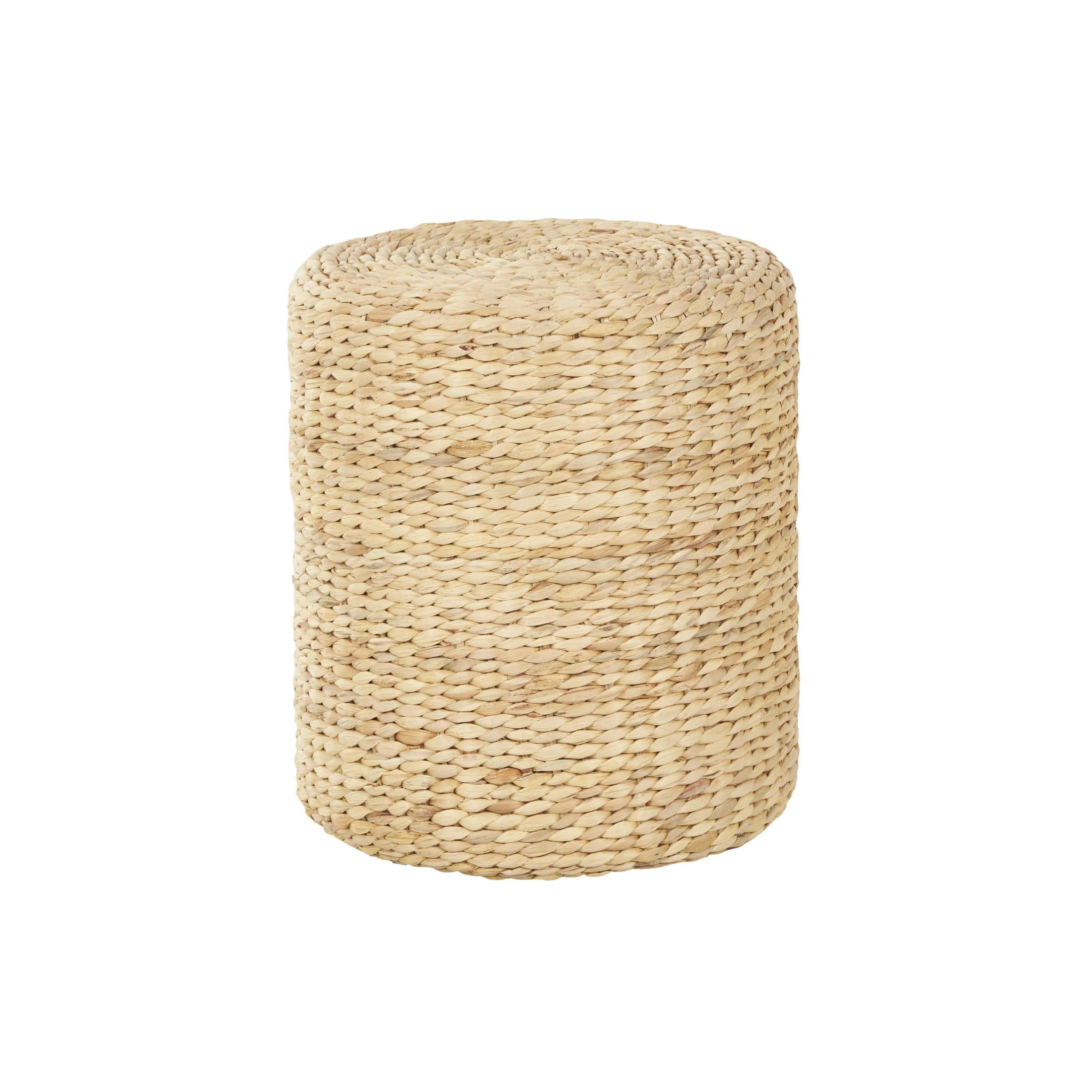 DecMode 16" x 19" Brown Seagrass Handmade Woven Drum Accent Table, 1-Piece