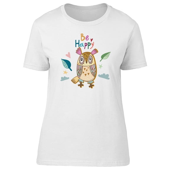 Be Happy Cute Owl Doodle Tee Women's -Image by Shutterstock