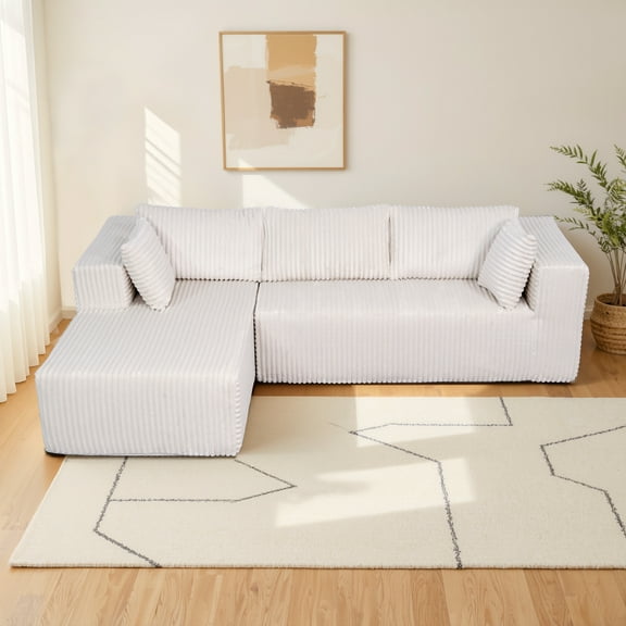 105" L-Shaped Modular Compression Sofa, Plush Upholstery, All-Foam Structure (No Springs),Vacuum-Packed, Space-Saving for Living Room, Bedroom, Apartment (Right Chaise)