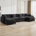 thumbnail image 4 of 146.5” Black Modular Sofa, 4 Seater U Shaped Chenille Sectional for Living Room, Cloud Couch with Ottoman, Sofá moderno, 4 of 10