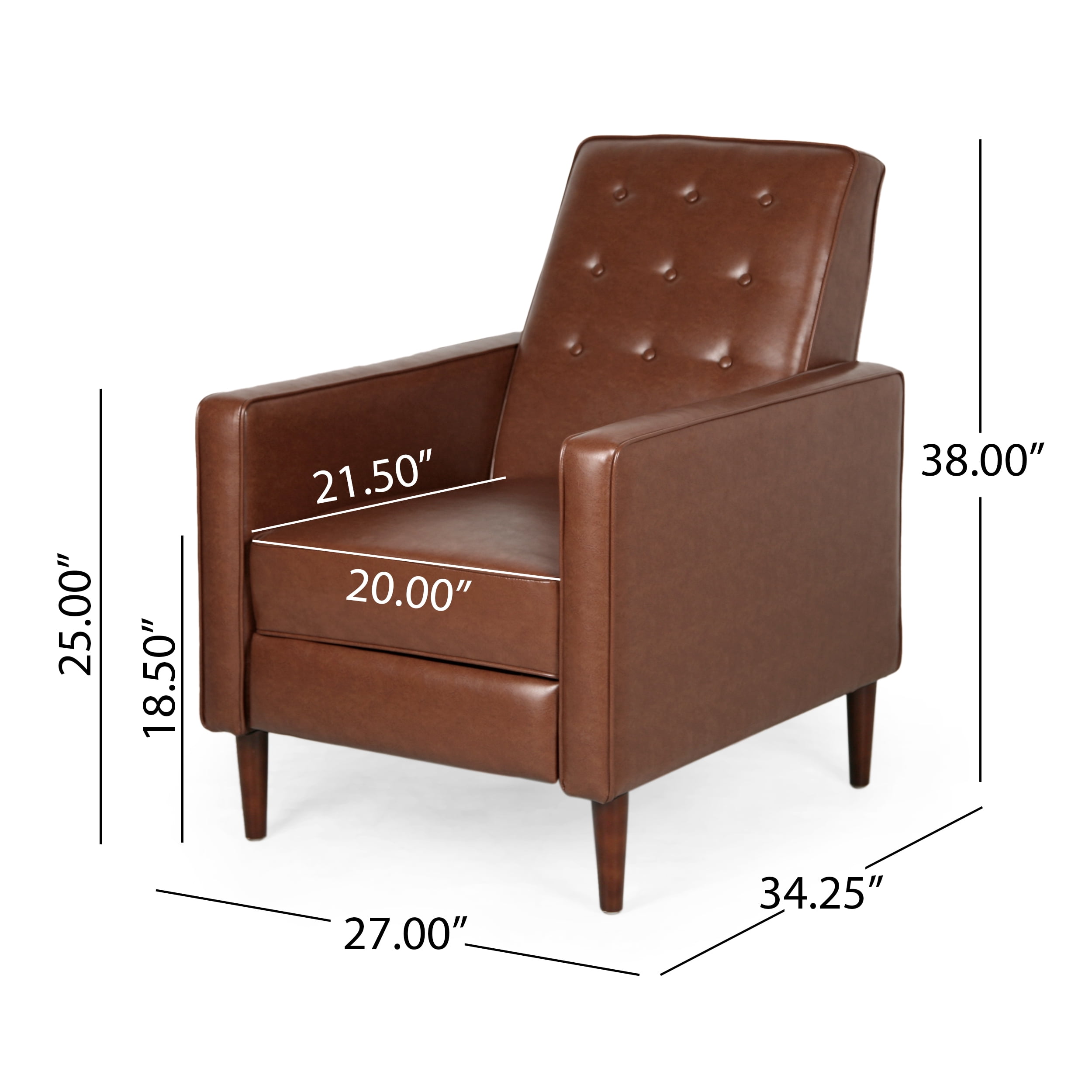 Euroco Modern Fabric Recliner Chair with Espresso Wood Legs, Adjustable Backrest & Plush Upholstery, Space-Saving Design