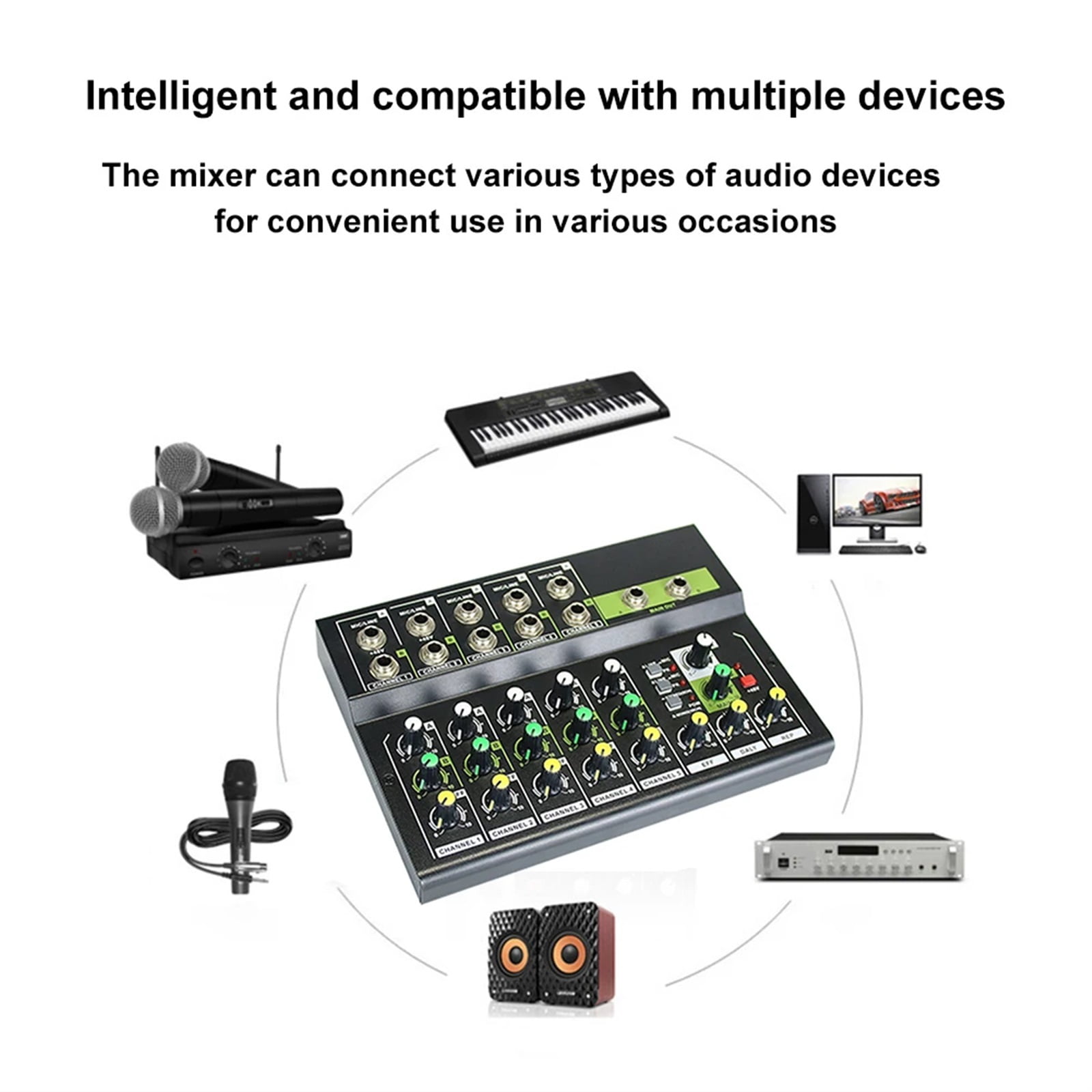 Professional 10 Channel Digital Mini Audio Mixer Stereo Mic/Line Mini Mixer 48V Volume Control for Recording DJ Live Broadcast ,Precision Control