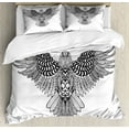 thumbnail image 1 of Vintage Tribal Duvet Cover Set Queen Size, Monochrome Sketch of Zentangle Totem Predator Bird, Decorative 3 Piece Bedding Set with 2 Pillow Shams, Charcoal Grey and White, by Ambesonne, 1 of 3