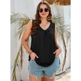 thumbnail image 6 of SHOWMALL Women's Plus Size Tank Top, V Neck Pleated Sleeveless Summer Beach Tops, Black 5X Side Slit Casual Daily Tunic Layering Shirt for Work, 6 of 8