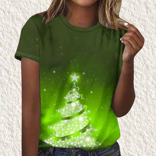 Puntoco Camiseta de cuello redondo y manga corta con estampado informal para mujer