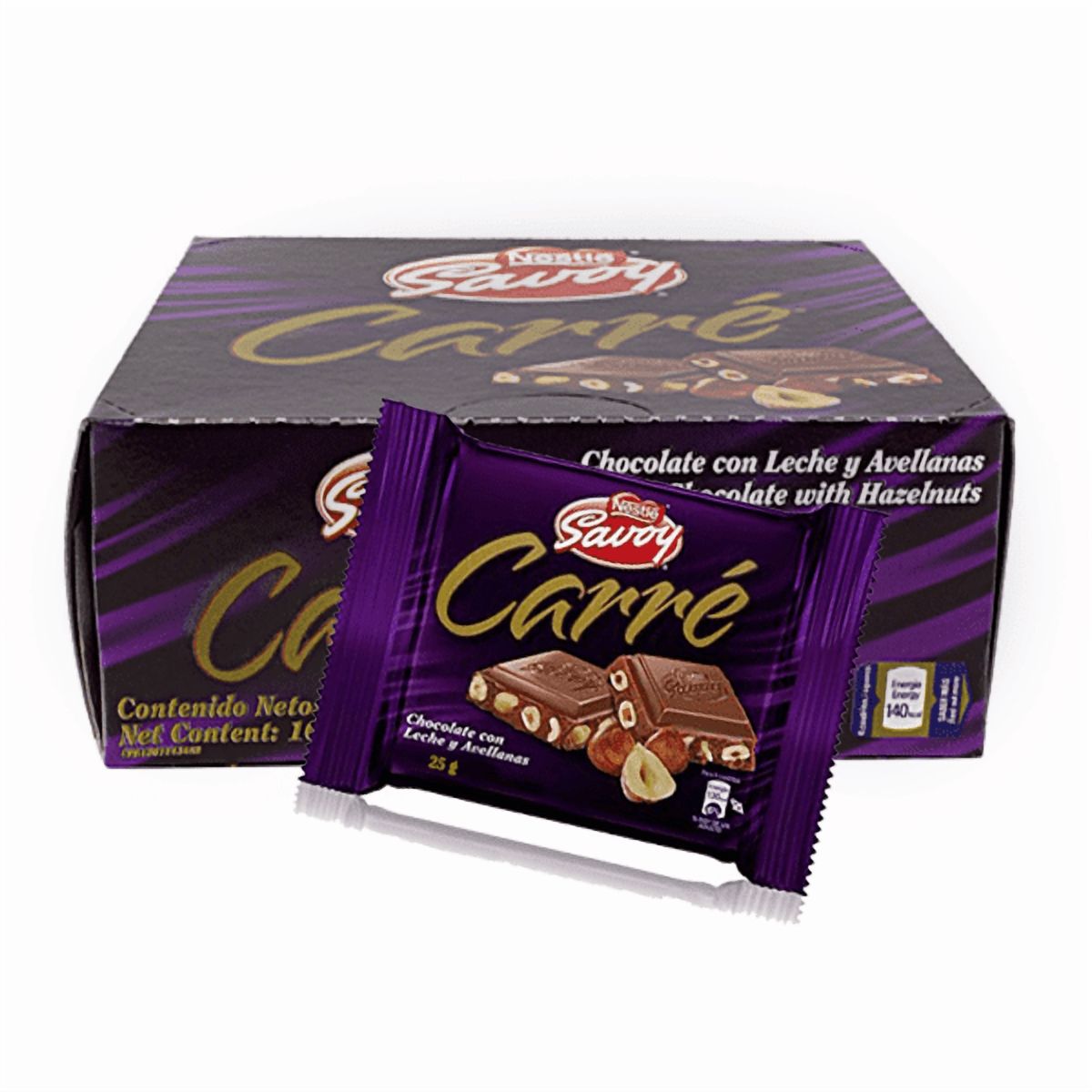 Savoy Carre Milk Chocolate with Hazelnuts – 16-Pack (25g/0.88oz Each)
