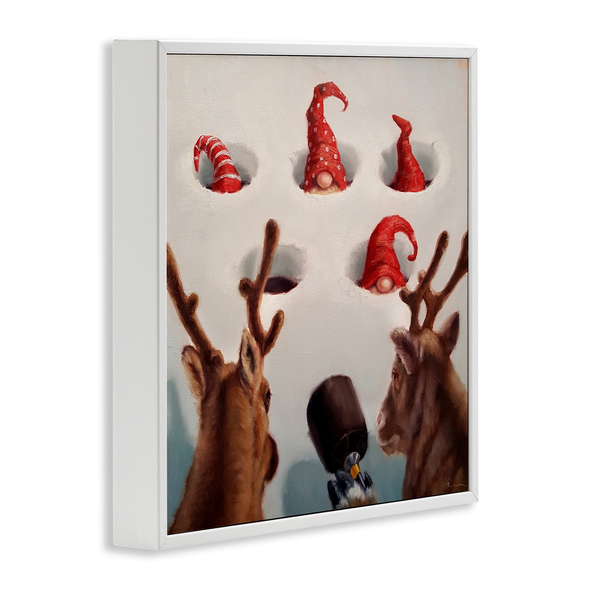Stupell Industries Holiday Whack an Elf Humor Animals & Insects Painting White Framed Art Print Wall Art, 17 x 17