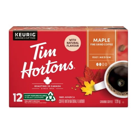 Tim Hortons Maple Coffee, Recyclable Single Serve Keurig K-Cup Pods, Flavoured Medium Roast, 12 Count
