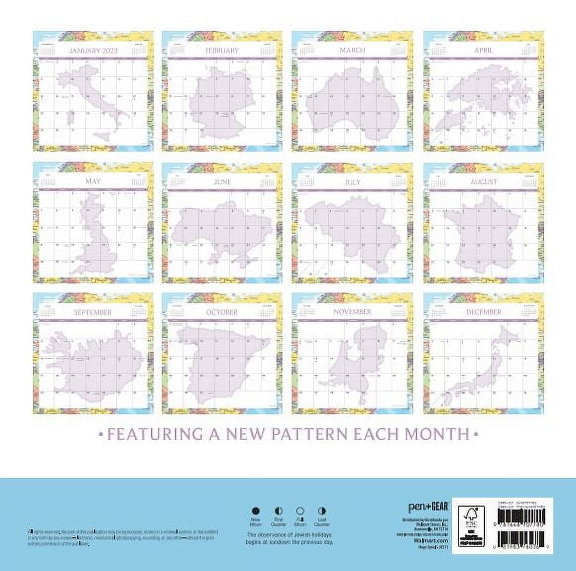 2023-12 Month Calendar- Map design Border-12x12 Spiral bound- by Pen + Gear