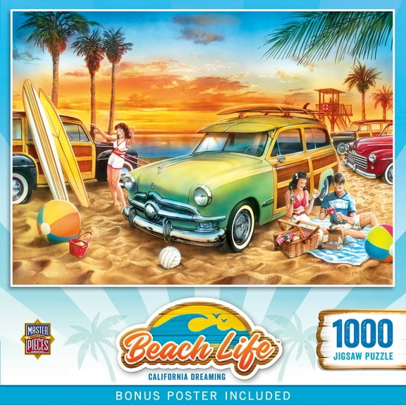 MasterPieces Beach Life California Dreaming 1000 Piece Vintage Jigsaw Puzzle Beach Scene