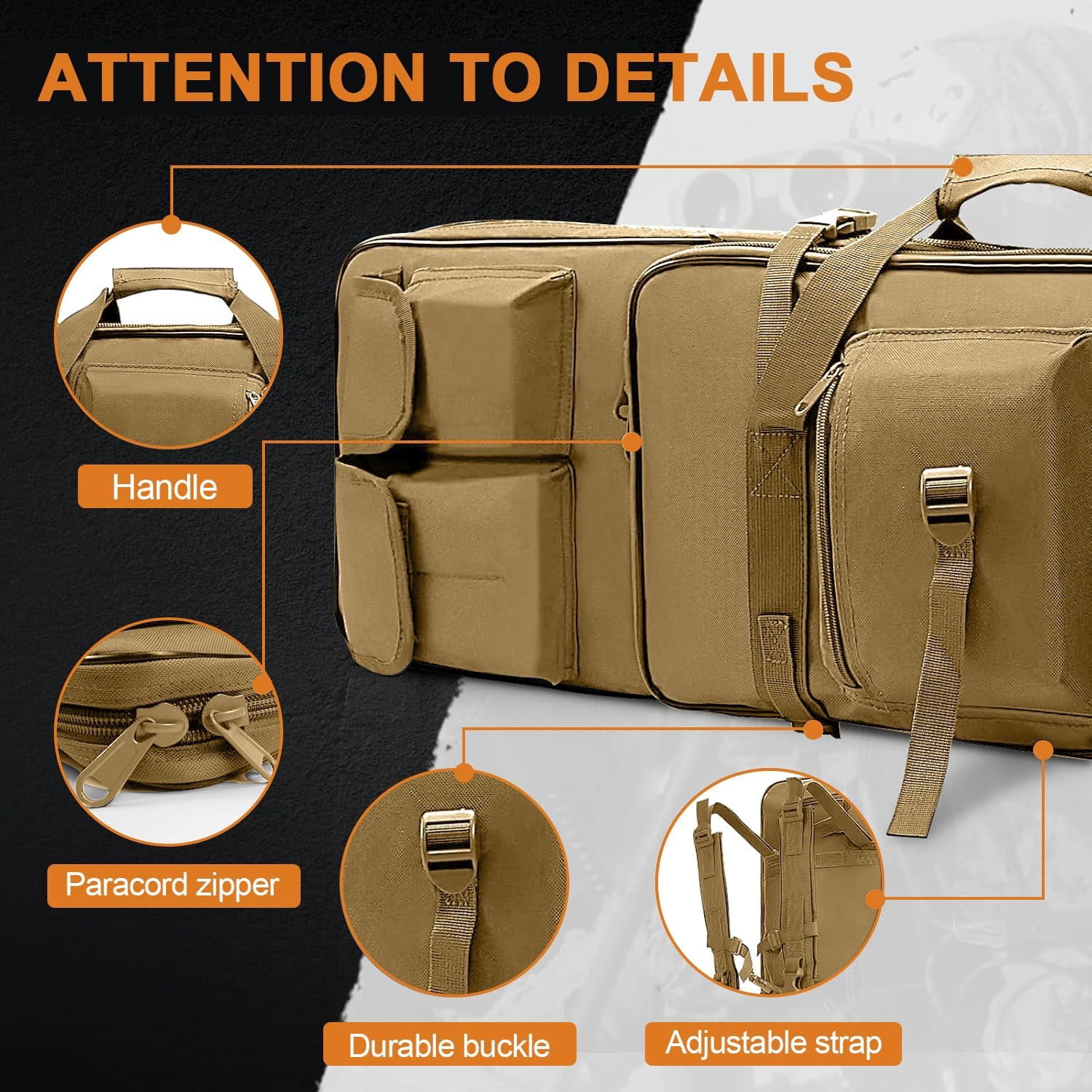 Blacksmith 39 inch Soft Padded Storage Bag Case Carrying Backpack with Adjustable Straps and Zipper, Khaki