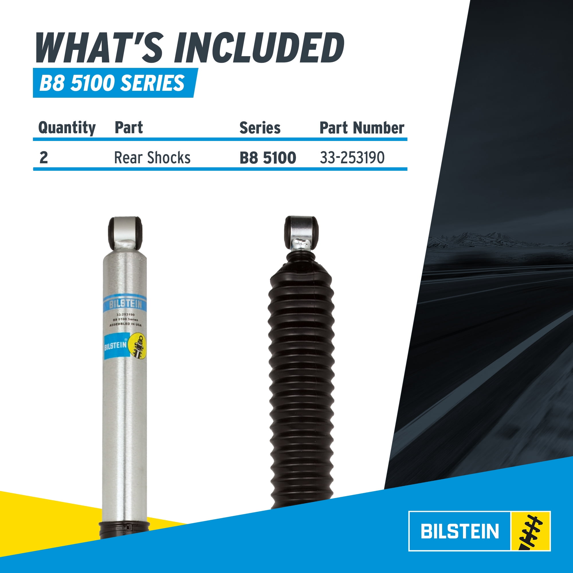 Bilstein Pair of Rear B8 5100 Series Shocks Compatible with 2015-2025 F150 4WD w/o CCD with 0-1" Rear Lift excl. Raptor Models