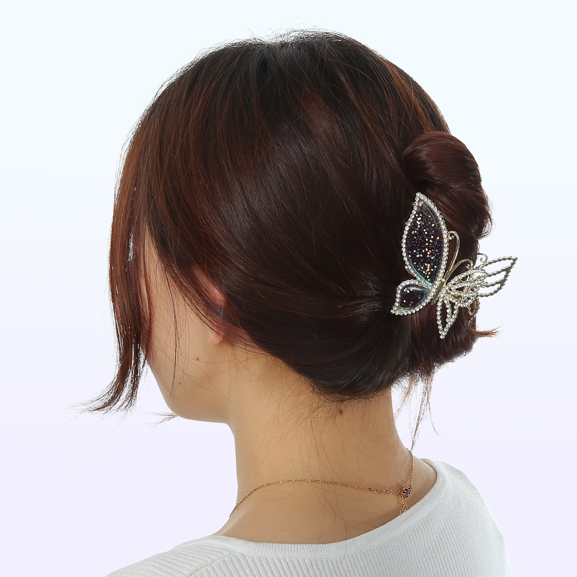 Unique Bargains Rhinestone Butterfly Hair Clips Barrettes for Girls Women Purple