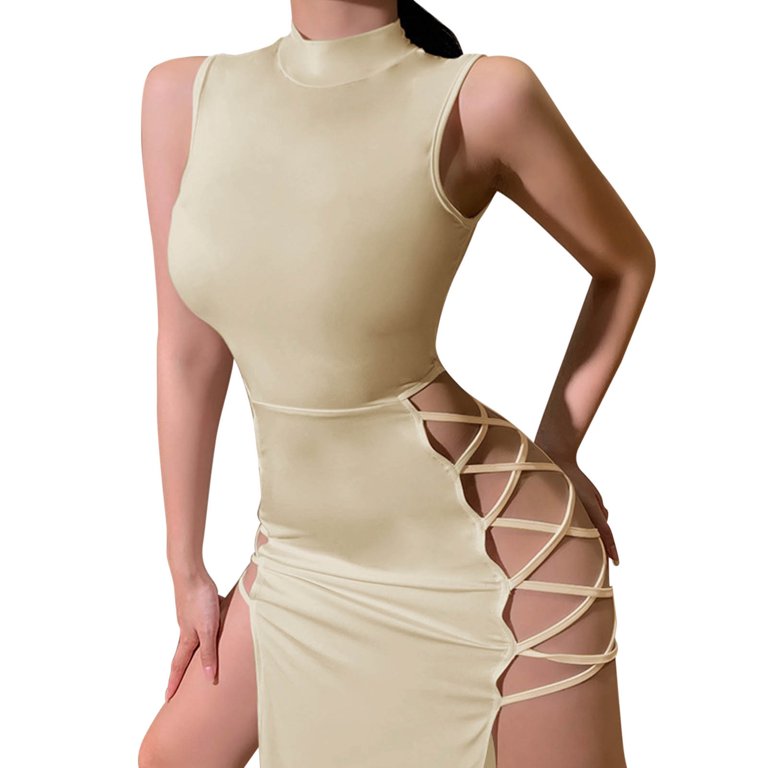 WTXUE Dresses, High Slit Sleeveless Double Split Crew Neck