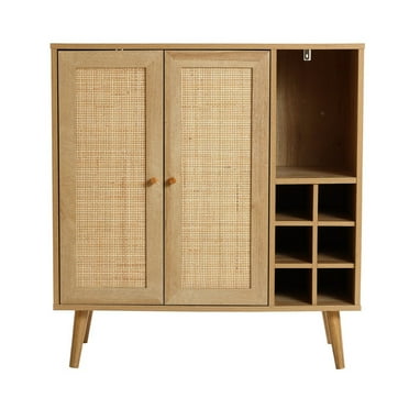 HomeStock Sophisticated Simplicity 35" Tall 2-Door Retro Renaissance Light Oak Finish Wood Wine And Storage Cabinet