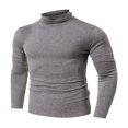 thumbnail image 2 of Fall Shirts for Men casual fashion solid color high collar long sleeve slim fit T-shirt, 2 of 5