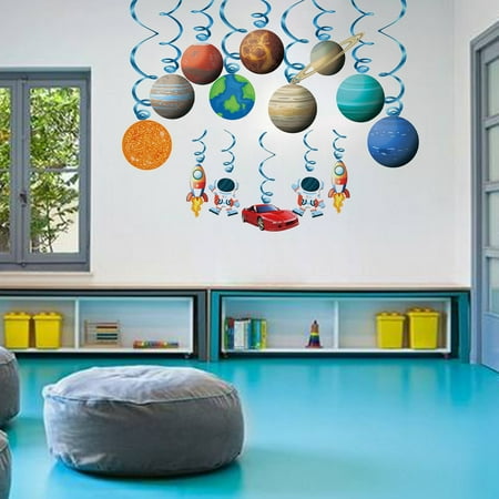 

Birthday Banner Astronaut Planet Spaceman Theme Bright Color Cake Insert Tab Flag Pendants for Birthday Party Paper Mult