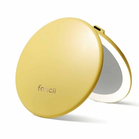 Fancii Taylor LED Lighted Travel Makeup Mirror, 5-inch Wide, Rechargeable, 10x/1x Magnifying & 3 Light Settings (Marigold)