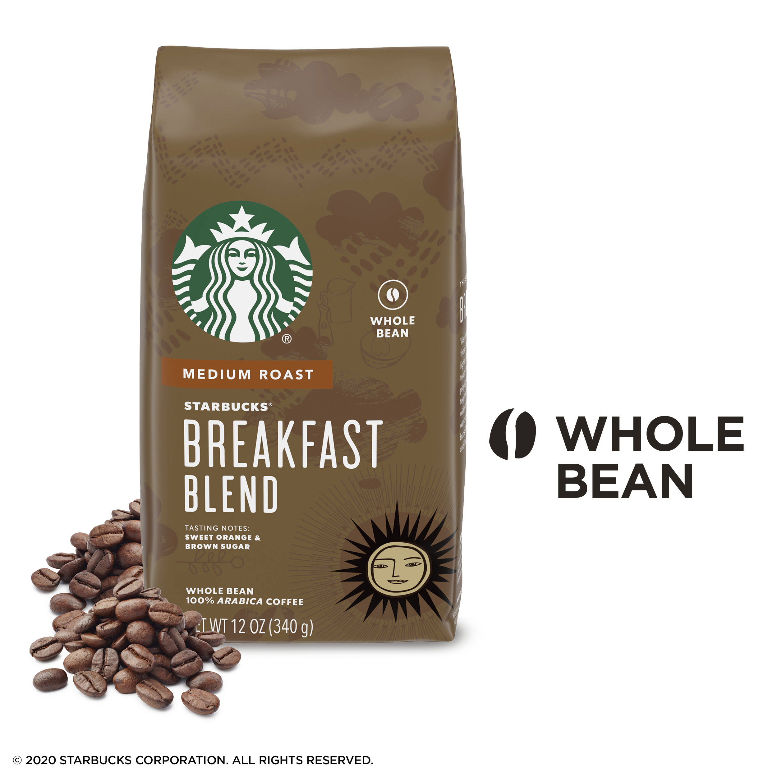 Starbucks Medium Roast Whole Bean Coffee Breakfast Blend 1 Bag 12 