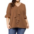 thumbnail image 2 of GRACE & GRANDEUR Women's Plus Size Ruffle V Neck Smocked Sleeves Top Blouse, 2 of 6