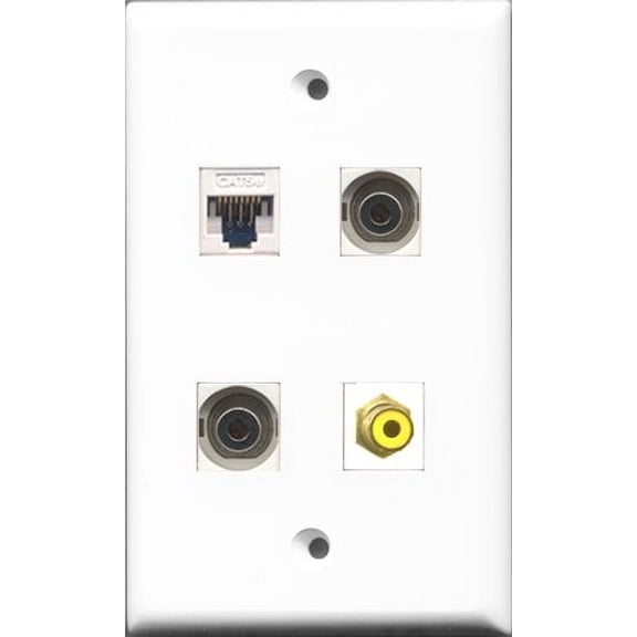 RiteAV - 1 Port RCA Yellow 2 Port 3.5mm and 1 Port Cat5e Ethernet White Wall Plate
