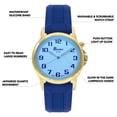 thumbnail image 3 of Bandni Mens Glow Watch - Washable Silicone Band - 38mm Analog Men's Easy Read Wrist Watch with Light, Light Up Watches, Quartz, White Dial, Big Numbers, Glow in the Dark Hands - Gold Tone / Blue, 3 of 6