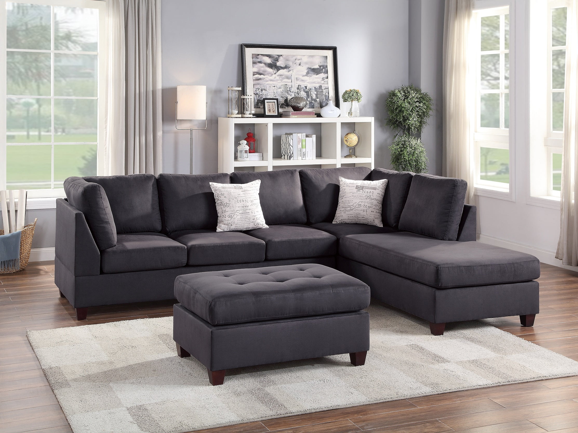 Contemporary Modern Living Room Reversible LR Chaise Sofa 