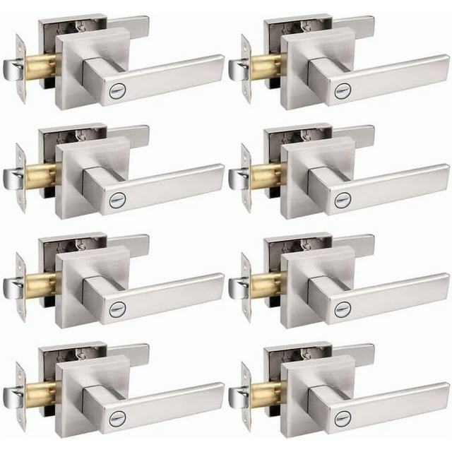 Square Privacy Door Levers Keyless Chrome Door Handle Indoor Door Handles Interior Bed/Bath Door Lever Handleset Reversible for Left Right Sided Doors