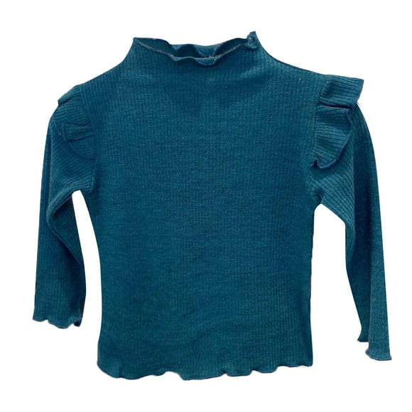 Hjtefg Blouse à Manches Longues pour Bébé Filles - Haut en Tricot Extensible Couleur Unie, Chemise Douce et Respirante pour Tout-Petits, Couleur : Bleu Taille : 12-18 Mois