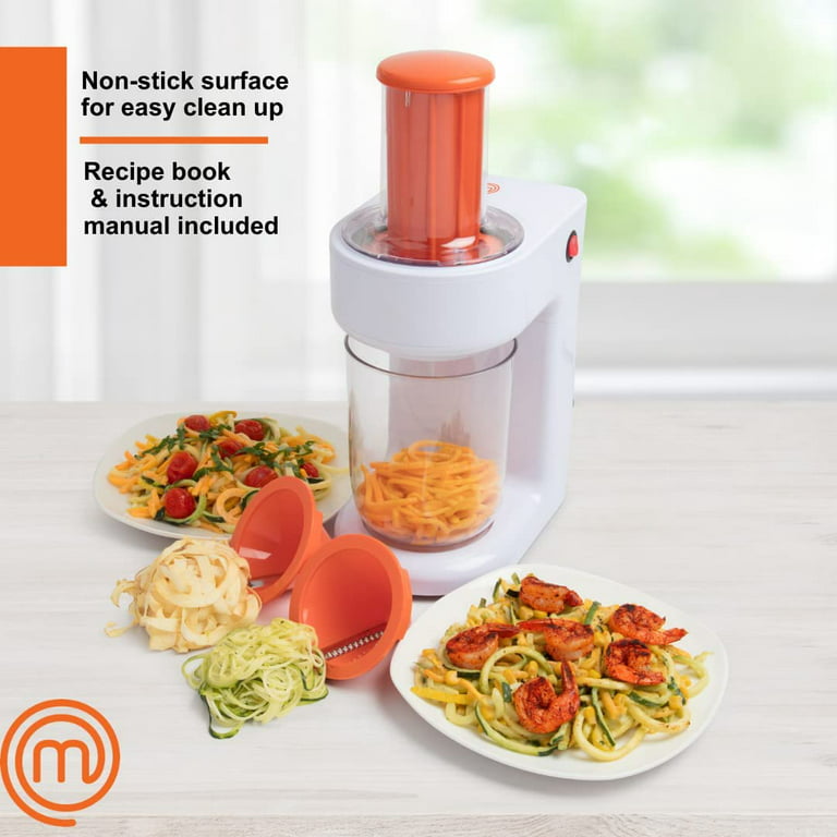 MasterChef Electric Spiralizer- 3-in-1 Vegetable Noodle Pasta Maker w 3  Different Zoodle Slicing Styles and XL Hopper- FREE Recipe Guide
