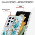 thumbnail image 3 of Compatible for Samsung Galaxy S21 Ultra Case with Ring Kickstand Holder Clear Floral Pattern Hybrid PC TPU Shockproof Protective Phone Case Cover for Galaxy S21 Ultra Women Girls, Green Flower, 3 of 5