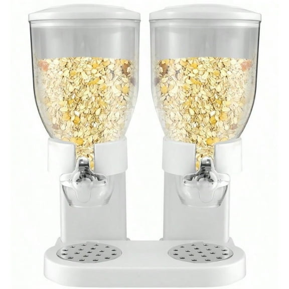 NTGFU Double-Barrel High-Capacity Food Dispenser with Storage Container - Smart Distribution for Oatmeal, Cereal, Candy, Bulk Foods (Kitchen Organization),White