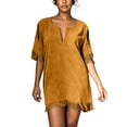 thumbnail image 2 of Karymi Summer Dresses for Women 2026 Boho Beach Vacation Tassel Mini Dress, Notch V Neck Cold Shoulder Cutout Short Sleeve Loose Shift Cover Up Dress Cocktail Dresses for Women, 2 of 9