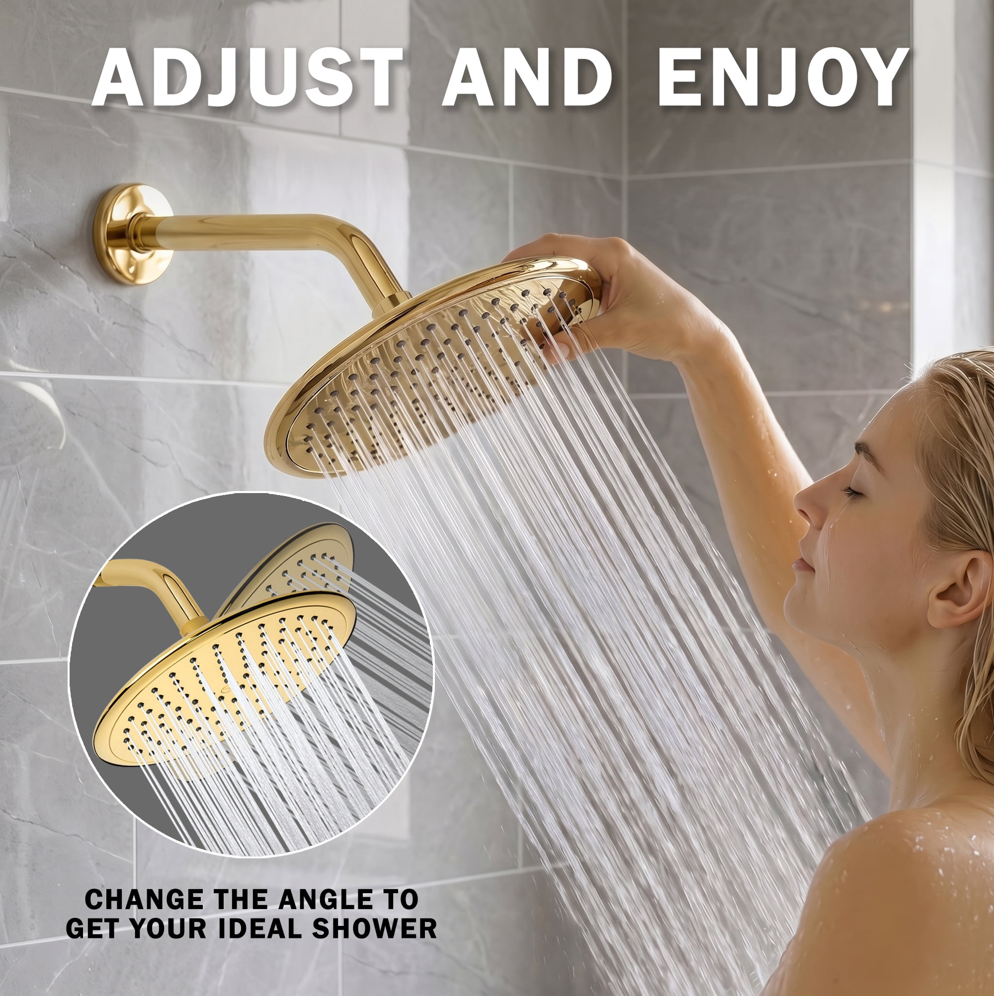 Aqua Elegante Waterfall Shower Head for High Flow Rain Showers - 2.5 GPM - Polished Brass