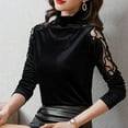 thumbnail image 5 of Aboser Velvet Tops for Women Retro Patchwork Mesh Sheer Shirts Evening Party Top Slim Fit Turtleneck Blouse Comfy Long Sleeve Shirt Solid Color Casual Blouses, 5 of 7