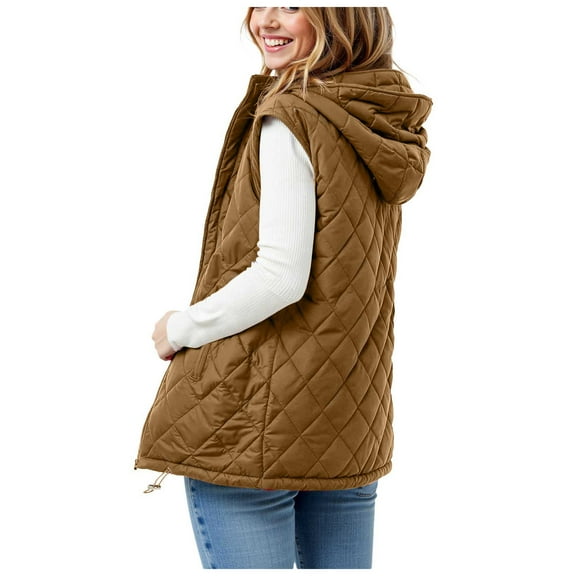 larppty Puffer Vest Women Sleeveless Zip Up Quilted Jackets with Pockets Fall Comfy Coats Winter Warm Lightweight Outerwear (Brown, XXL)