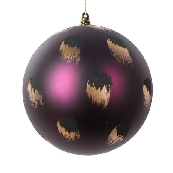 Vickerman 6" Matte Plum Ball Ornament with Gold and Black Brush Strokes, 2 per bag.